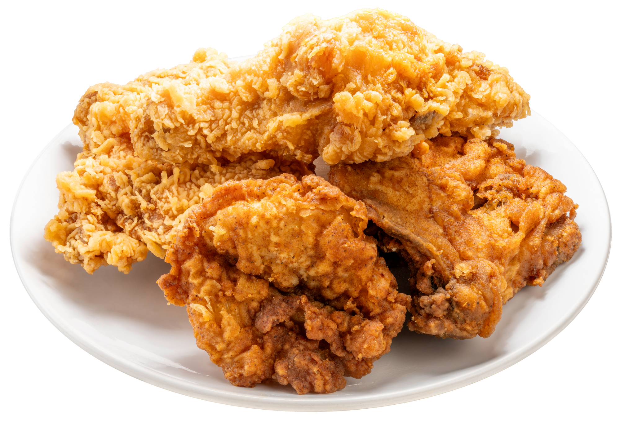 Poulet frit croustillant chez-basta à muret, panure dorée et généreuse sur assiette blanche