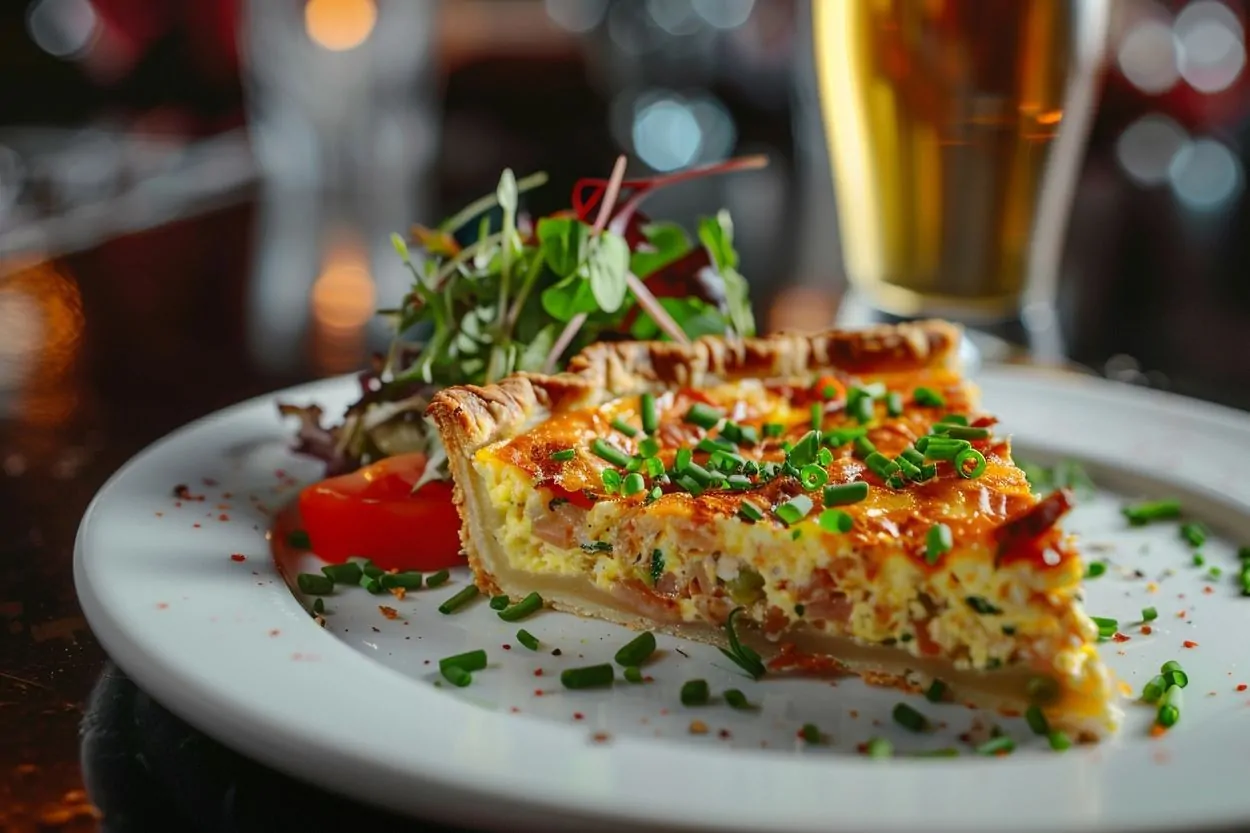 Part de quiche gourmande avec salade verte chez-basta à muret